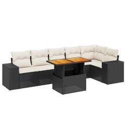 vidaXL Set de comedor de jardín 7 pzas y cojines ratán sintético negro