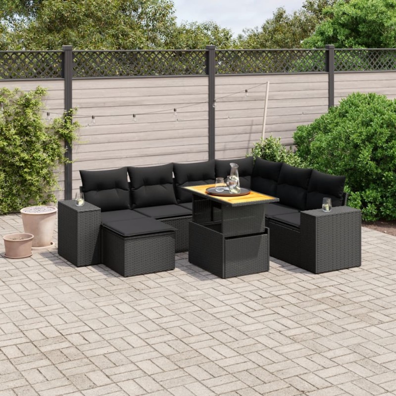 vidaXL Set de sofás de jardín 8 piezas y cojines ratán sintético negro vidaXL Set de sofás de jardín 8 piezas y cojines ratán sintético negro