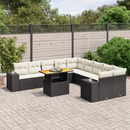 vidaXL Set de sofás de jardín 11 pzas y cojines ratán sintético negro