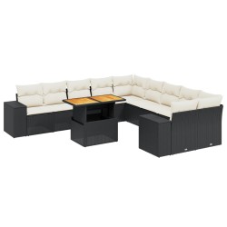 vidaXL Set de sofás de jardín 11 pzas y cojines ratán sintético negro