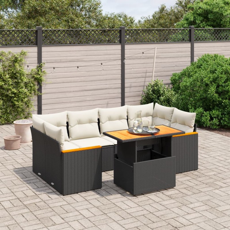 vidaXL Set de comedor de jardín 7 pzas y cojines ratán sintético negro vidaXL Set de comedor de jardín 7 pzas y cojines ratán sintético negro