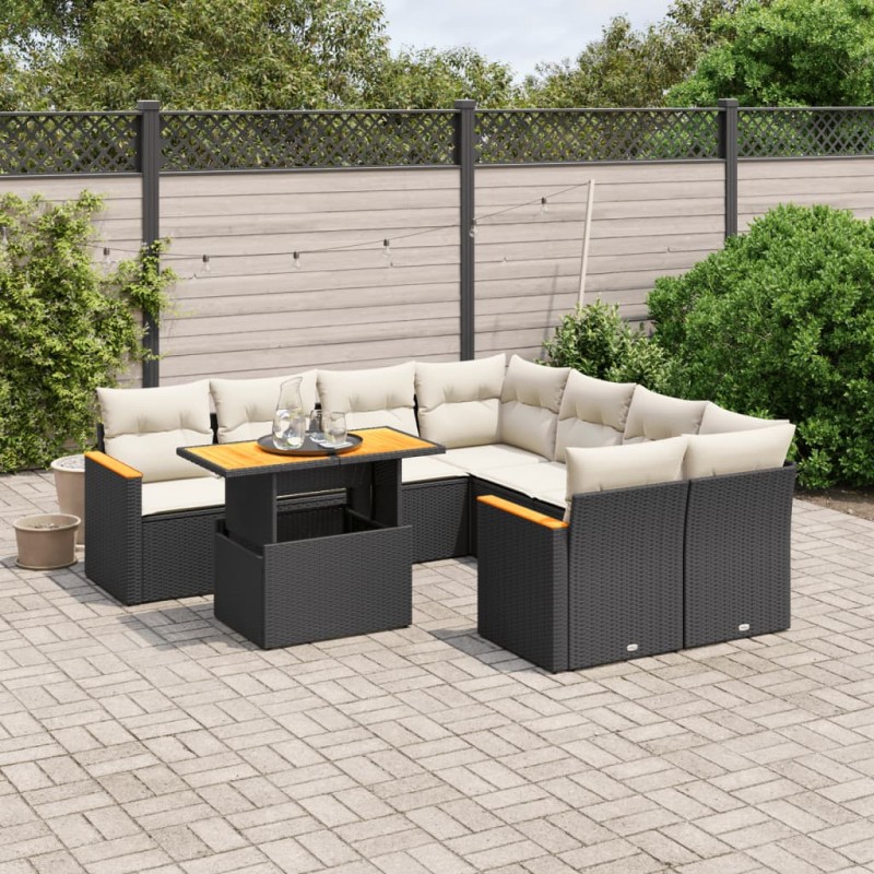 vidaXL Set de sofás de jardín 8 piezas y cojines ratán sintético negro vidaXL Set de sofás de jardín 8 piezas y cojines ratán sintético negro