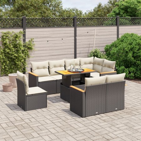 vidaXL Set de sofás de jardín 8 piezas y cojines ratán sintético negro