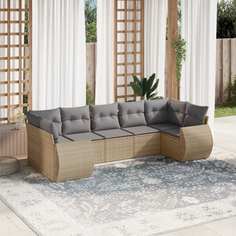 vidaXL Set sofás de jardín 7 piezas y cojines ratán sintético beige vidaXL Set sofás de jardín 7 piezas y cojines ratán sintético beige