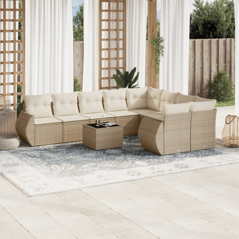 vidaXL Juego de sofás jardín con cojines beige 10 pzas ratán sintético vidaXL Juego de sofás jardín con cojines beige 10 pzas ratán sintético