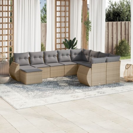 vidaXL Juego de sofás jardín con cojines beige 10 pzas ratán sintético
