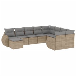 vidaXL Juego de sofás jardín con cojines beige 10 pzas ratán sintético