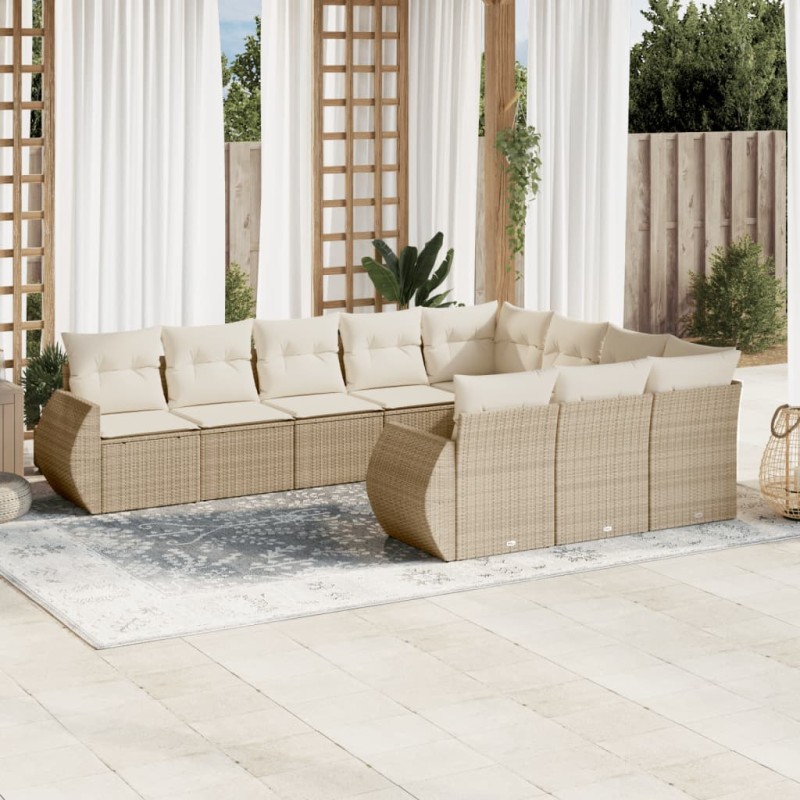 vidaXL Juego de sofás jardín con cojines beige 10 pzas ratán sintético vidaXL Juego de sofás jardín con cojines beige 10 pzas ratán sintético