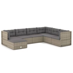 vidaXL Set de muebles de jardín 7 pzas y cojines ratán sintético gris