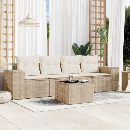 vidaXL Juego de sofás jardín con cojines 5 pzas ratán sintético beige