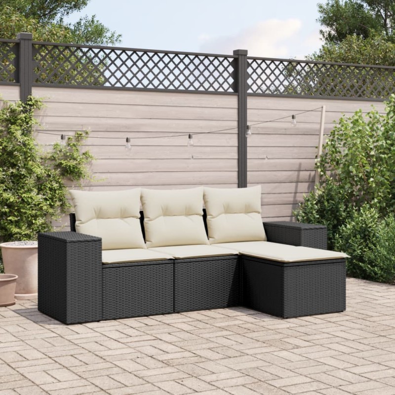 vidaXL Juego de sofás jardín 4 pzas con cojines ratán sintético negro vidaXL Juego de sofás jardín 4 pzas con cojines ratán sintético negro
