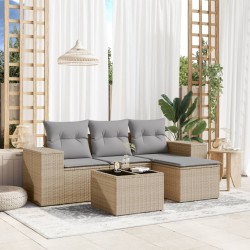 vidaXL Juego de sofás jardín con cojines 5 pzas ratán sintético beige