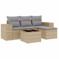 vidaXL Juego de sofás jardín con cojines 5 pzas ratán sintético beige