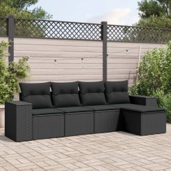 vidaXL Set de muebles de jardín 5 pzas y cojines ratán sintético negro