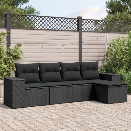 vidaXL Set de muebles de jardín 5 pzas y cojines ratán sintético negro