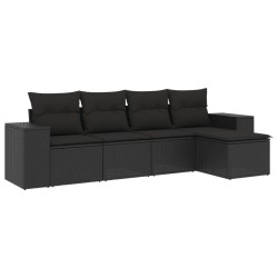 vidaXL Set de muebles de jardín 5 pzas y cojines ratán sintético negro