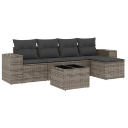 vidaXL Set de muebles de jardín 6 pzas y cojines ratán sintético gris