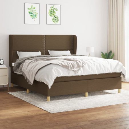 vidaXL Cama box spring con colchón tela marrón oscuro 180x200 cm