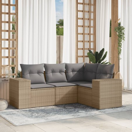 vidaXL Juego de sofás jardín con cojines 4 pzas ratán sintético beige