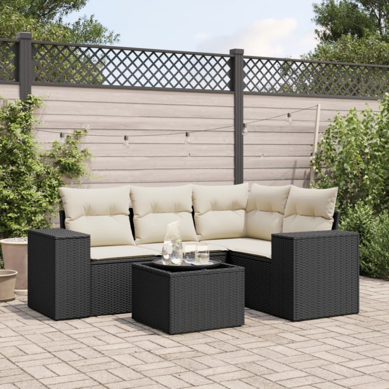 vidaXL Set de muebles de jardín 5 pzas y cojines ratán sintético negro vidaXL Set de muebles de jardín 5 pzas y cojines ratán sintético negro