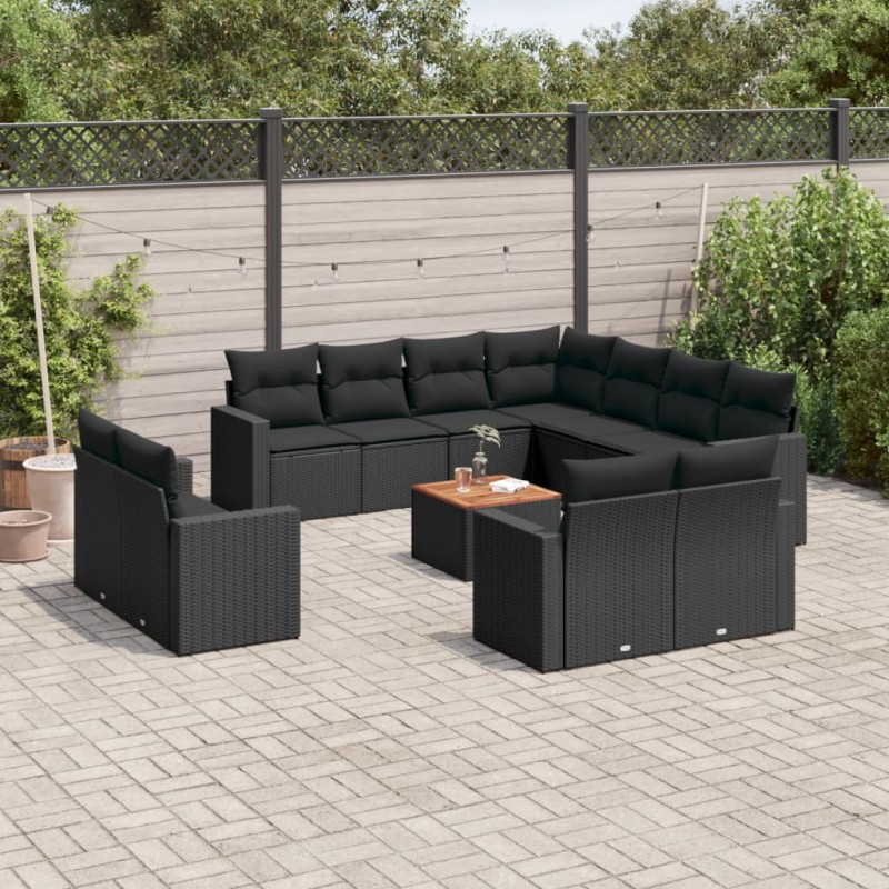 vidaXL Set de sofás de jardín 12 piezas cojines ratán sintético negro vidaXL Set de sofás de jardín 12 piezas cojines ratán sintético negro