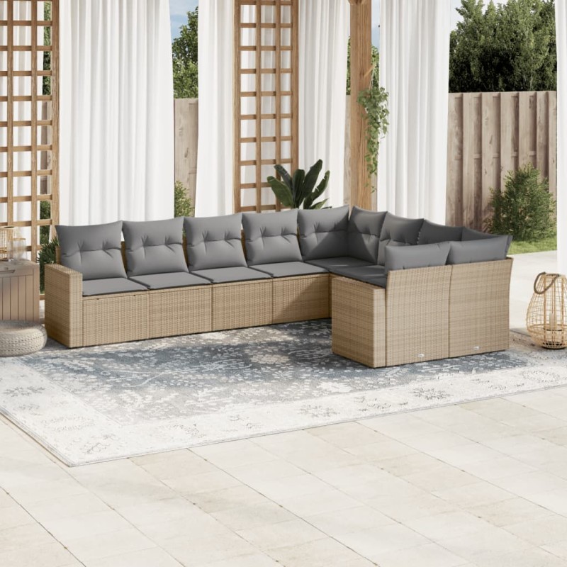 vidaXL Set de sofás de jardín 9 pzas con cojines ratán sintético beige vidaXL Set de sofás de jardín 9 pzas con cojines ratán sintético beige