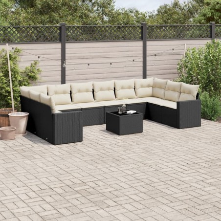 vidaXL Set de sofás de jardín 11 pzas y cojines ratán sintético negro