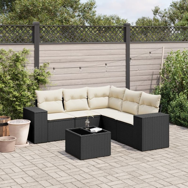 vidaXL Set de sofás de jardín 6 piezas y cojines ratán sintético negro vidaXL Set de sofás de jardín 6 piezas y cojines ratán sintético negro