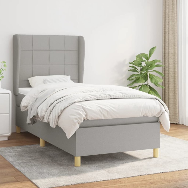 vidaXL Cama box spring con colchón tela gris claro 90x190 cm vidaXL Cama box spring con colchón tela gris claro 90x190 cm