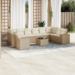 vidaXL Set de sofás de jardín 11pzas con cojines ratán sintético beige