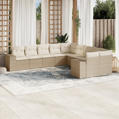 vidaXL Juego de sofás jardín con cojines beige 10 pzas ratán sintético