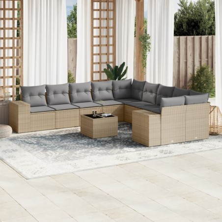 vidaXL Set de sofás de jardín 11pzas con cojines ratán sintético beige