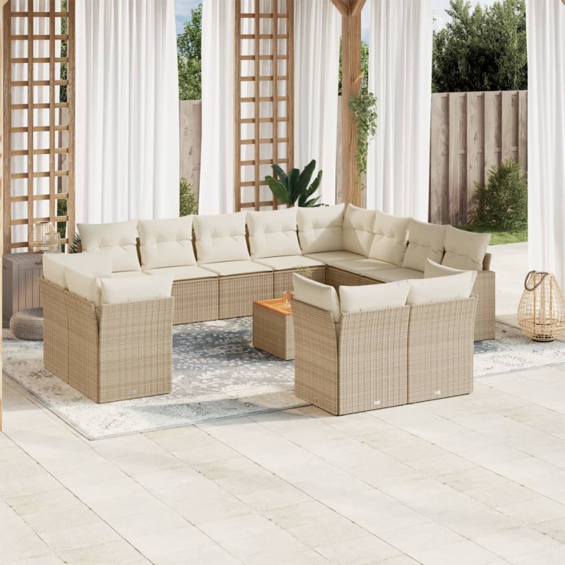vidaXL Set sofás de jardín con cojines 13 pzas ratán sintético beige vidaXL Set sofás de jardín con cojines 13 pzas ratán sintético beige
