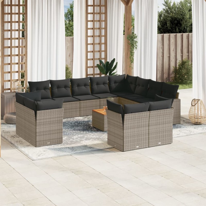 vidaXL Set sofás de jardín con cojines 13 piezas ratán sintético gris