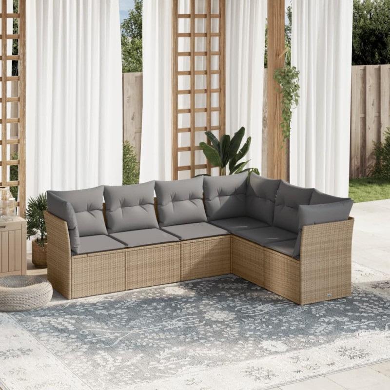 vidaXL Juego de sofás jardín con cojines 6 pzas ratán sintético beige