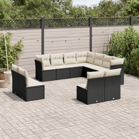 vidaXL Set de sofás de jardín 11 pzas y cojines ratán sintético negro
