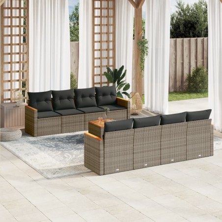 vidaXL Set de muebles de jardín 9 pzas y cojines ratán sintético gris