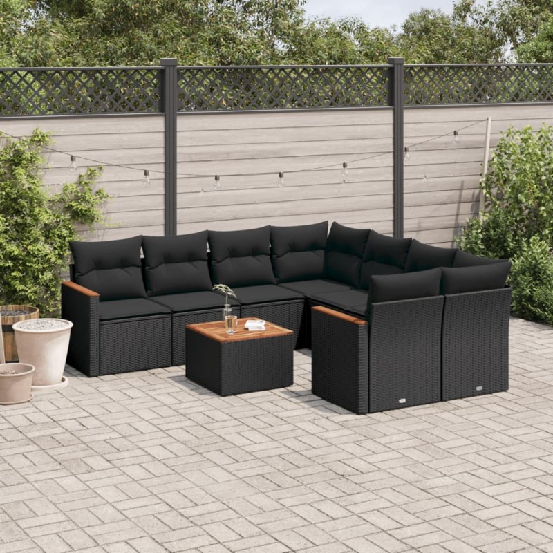 vidaXL Set de sofás de jardín 8 piezas y cojines ratán sintético negro vidaXL Set de sofás de jardín 8 piezas y cojines ratán sintético negro