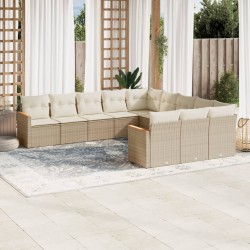vidaXL Set de sofás de jardín 11pzas con cojines ratán sintético beige