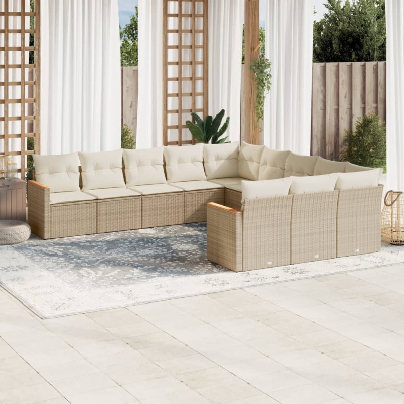 vidaXL Set de sofás de jardín 11pzas con cojines ratán sintético beige vidaXL Set de sofás de jardín 11pzas con cojines ratán sintético beige