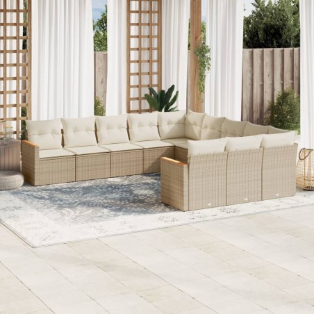 vidaXL Set de sofás de jardín 11pzas con cojines ratán sintético beige