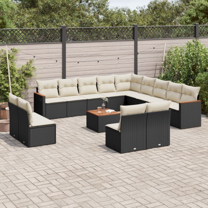 vidaXL Set sofás de jardín 14 pzas con cojines ratán sintético negro vidaXL Set sofás de jardín 14 pzas con cojines ratán sintético negro