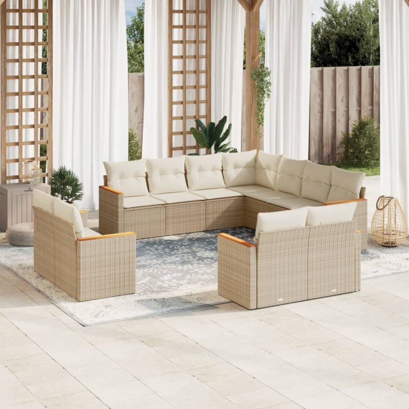 vidaXL Set de sofás de jardín 11pzas con cojines ratán sintético beige vidaXL Set de sofás de jardín 11pzas con cojines ratán sintético beige