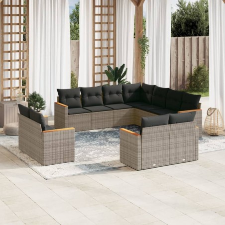 vidaXL Set de sofás de jardín 11 pzas y cojines ratán sintético gris