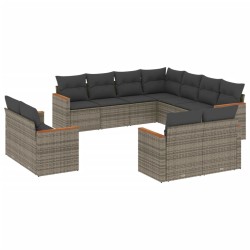vidaXL Set de sofás de jardín 11 pzas y cojines ratán sintético gris