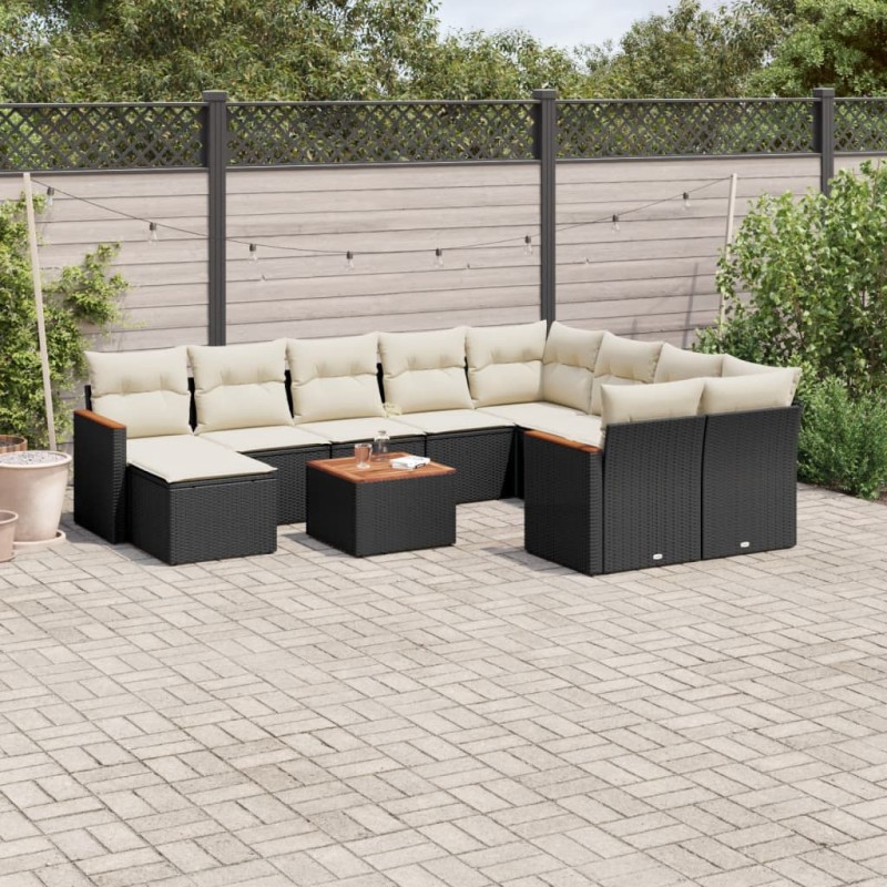 vidaXL Set de sofás de jardín 11 pzas y cojines ratán sintético negro vidaXL Set de sofás de jardín 11 pzas y cojines ratán sintético negro