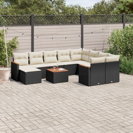 vidaXL Set de sofás de jardín 11 pzas y cojines ratán sintético negro