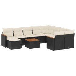 vidaXL Set de sofás de jardín 11 pzas y cojines ratán sintético negro