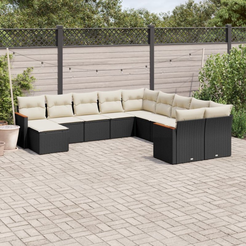 vidaXL Set de sofás de jardín 11 pzas y cojines ratán sintético negro vidaXL Set de sofás de jardín 11 pzas y cojines ratán sintético negro