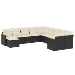 vidaXL Set de sofás de jardín 11 pzas y cojines ratán sintético negro